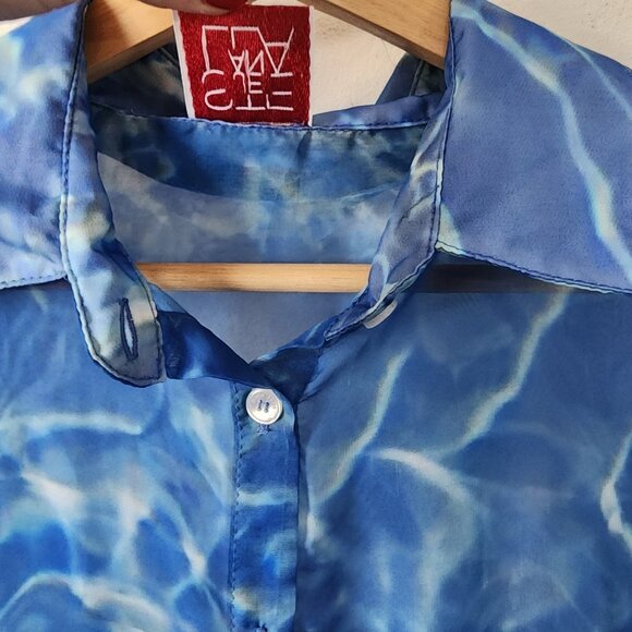 Stella Jean Silk Sheer Maxi Dress Pool Cover Summer Short Sleeve Button Up - Picture 11 of 11